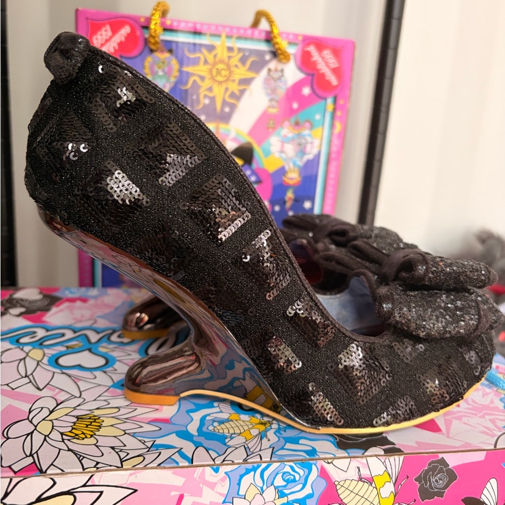 Irregular Choice Glittery Black Bow Heels